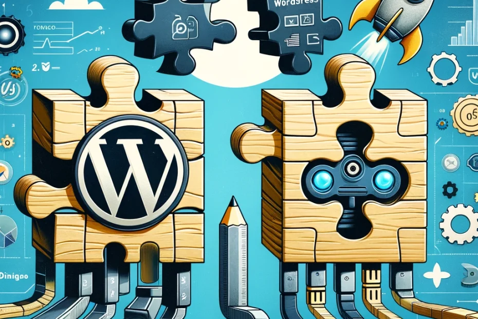 Confronto visuale tra Wordpress e JAMstack per la SEO, evidenziando le caratteristiche di facilità d'uso e personalizzazione di Wordpress contro la velocità, sicurezza e scalabilità di JAMstack.
